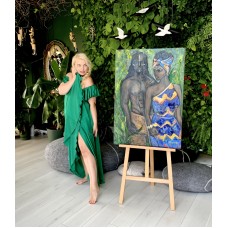 African Couple – Original Oil Painting on Canvas, 70×100 cm