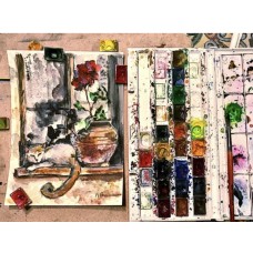 Cat on the window, watercolor, original, painting, Odessa courtyard, 18 * 24 cm