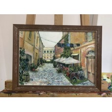 Original, oil painting on canvas "Street of the old city", Rome Trastevere