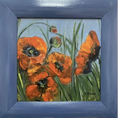 Original oil painting, Poppies "20 * 20 cm, in a wooden frame