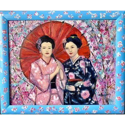 Geishas in the Blooming Sakura Garden – Harmony and Spring Light in Marina Stognieva’s Art