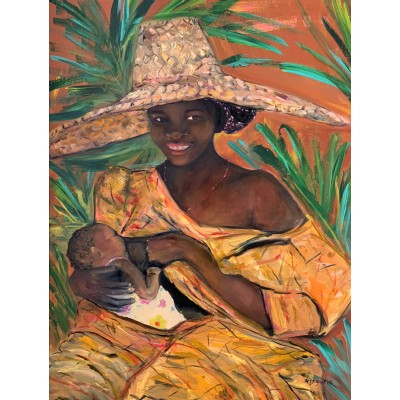 Original oil/acrylic painting on canvas 60 * 80 cm, African woman with a baby