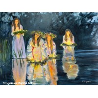 "Kupala Night" Oil painting on canvas 100*120 cm, artist Marina Stognieva, ethnic Ukrainian painting, Ukrainian traditions