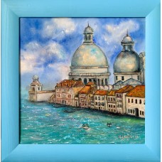 "Venice, Grand Canal", original oil painting on canvas 30*30 cm, in a blue frame. Artist Marina Stognieva