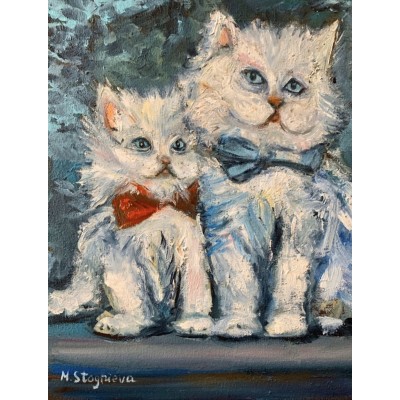 Kittens in Bow Ties - original oil painting on canvas 20 x 24 cm 