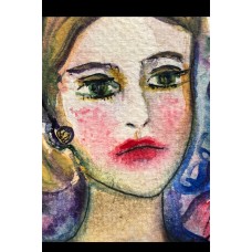 Portrait of a Woman Among Ornaments, watercolour 13*18 cm,  artist Marina Stognieva