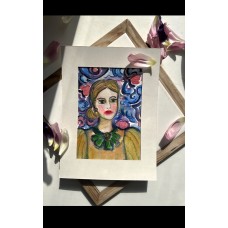 Portrait of a Woman Among Ornaments, watercolour 13*18 cm,  artist Marina Stognieva