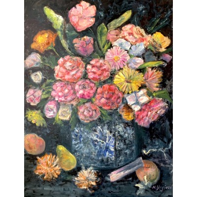 Bright bouquet of flowers in oil on canvas 75 * 95cm, beautiful painting in the interior, original, artist Marina Stognieva