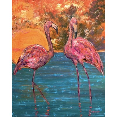Pink flamingos, Original, oil painting on canvas 75 * 95 cm