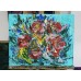 Flowers, abstract on turquoise background, original, acrylic on canvas 40 * 50 cm