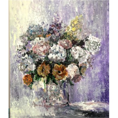 Flowers on a purple background, large acrylic painting on canvas 105 * 120 cm, original, modern painting, artist Marina Stognieva
