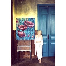 Poppies on a blue background, interior painting, original, acrylic on canvas 105 * 120 cm, artist Marina Stognieva Poppies on a blue background, interior painting, original, acrylic on canvas 105 * 120 cm, artist Marina Stognieva
