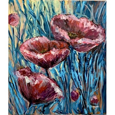  Dance of Poppies in Blue - acrylic painting on canvas 105 × 120 cm - Marina Stognieva