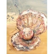 Seashore with shells and a pearl, original acrylic painting on canvas 60*80 cm