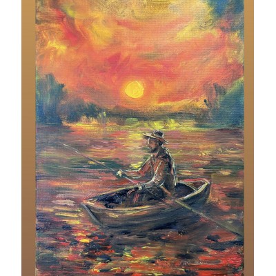 Ukrainian Fisherman at Sunset Painting by Marina Stognieva