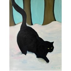 Symbolic painting of a black cat "Fear Hunter" - oil on canvas 60*80 cm, author - Ukrainian artist Marina Stognieva