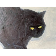 Symbolic painting of a black cat "Fear Hunter" - oil on canvas 60*80 cm, author - Ukrainian artist Marina Stognieva