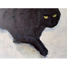 Symbolic painting of a black cat "Fear Hunter" - oil on canvas 60*80 cm, author - Ukrainian artist Marina Stognieva