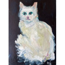 White Cat – Original Oil Painting on Paper, 21×30 cm 