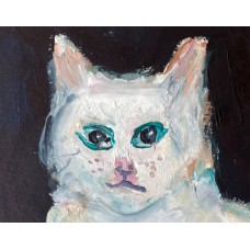 White Cat – Original Oil Painting on Paper, 21×30 cm 