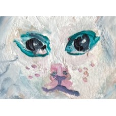 White Cat – Original Oil Painting on Paper, 21×30 cm 