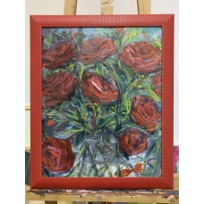 Roses with a Golden Fish – Original Oil Painting on Canvas, Framed, 40×50 cm 