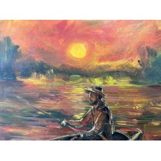 Ukrainian Fisherman at Sunset – Original Oil Painting on Canvas, 21×30 cm |artist  Marina Stognieva