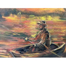 Ukrainian Fisherman at Sunset – Original Oil Painting on Canvas, 21×30 cm |artist  Marina Stognieva