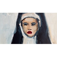 A nun who doesn't want to be a saint anymore, original oil painting on paper, A4 size, modern painting