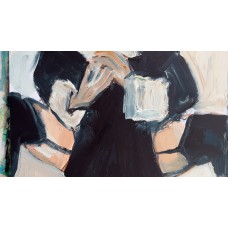 A nun who doesn't want to be a saint anymore, original oil painting on paper, A4 size, modern painting