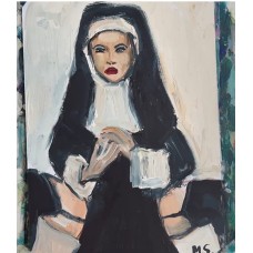 A nun who doesn't want to be a saint anymore, original oil painting on paper, A4 size, modern painting