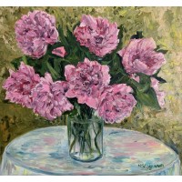 Oil painting on canvas "Sunny day. Peonies"