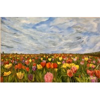 Tulips, Original Oil painting on canvas "Sea of flowers",120*80 см , a field of tulips, a large interior oil painting, flowers in oil