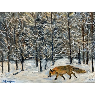 Winter landscape oil painting on canvas