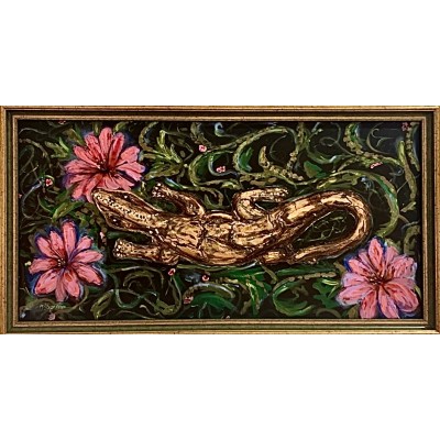 Buy oil painting - Lizard, flowers