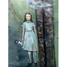 Old castle, mystical plot, a girl with a doll original oil painting 100 * 120 cm