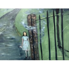 Old castle, mystical plot, a girl with a doll original oil painting 100 * 120 cm