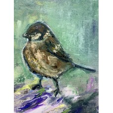 Oil painting "Lilac and sparrows", original, on canvas, size 70 * 80 cm