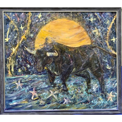 buy oil painting - a girl galloping on a bull along the star trek