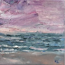 Pink Evening over the North Sea - Original Oil Painting on Canvas 20 × 20 cm Pink Evening over the North Sea - Original Oil Painting on Canvas 20 × 20 cm