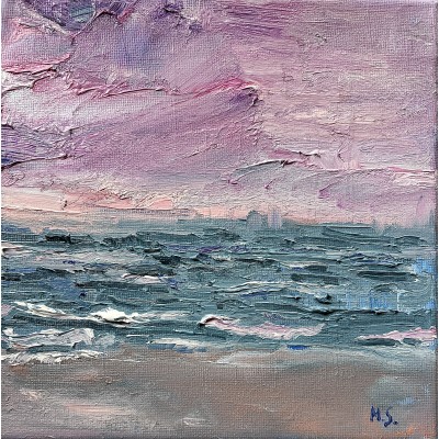 Pink Evening over the North Sea - Original Oil Painting by Marina Stognieva