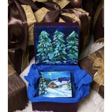 Oil painting “Winter Evening”, in gift wrapping, Gift Art Box, Ukrainian traditions and customs