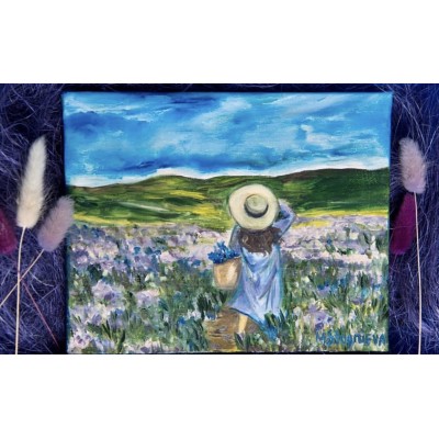 Oil painting in gift box "Lavender field"