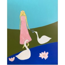 The girl and the swans - modern art, original painting on canvas 75*95 cm. The painting is available to order