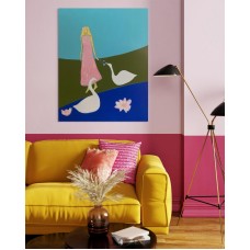 The girl and the swans - modern art, original painting on canvas 75*95 cm. The painting is available to order