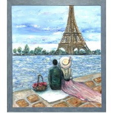 Original Oil Painting “ Spring in Paris” . Paris, France ,romance and love, romance in Paris, Original oil art,a couple in love, a couple in Paris, the Eiffel Tower,the Seine.
