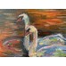 Swans , framed oil painting for sale , romantic pair of swans on an autumn lake