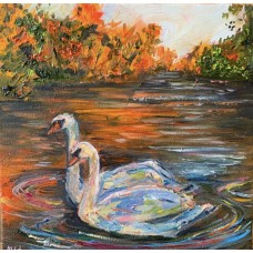 Swans ,Original oil painting on canvas 20*20 cm "Swans in autumn park", original painting, love, romance, fidelity Swans ,Original oil painting on canvas 20*20 cm "Swans in autumn park", original painting, love, romance, fidelity