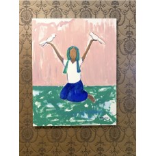 Meditation with birds, original acrylic painting on canvas, size 75*95 cm, abstraction, artist Marina Stognieva