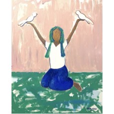 Meditation with birds, original acrylic painting on canvas, size 75*95 cm, abstraction, artist Marina Stognieva